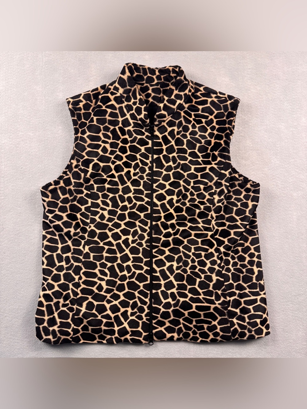 Elliott Lauren Giraffe Print Vest XL Womens Fleece Faux Fur Full Zip Lined